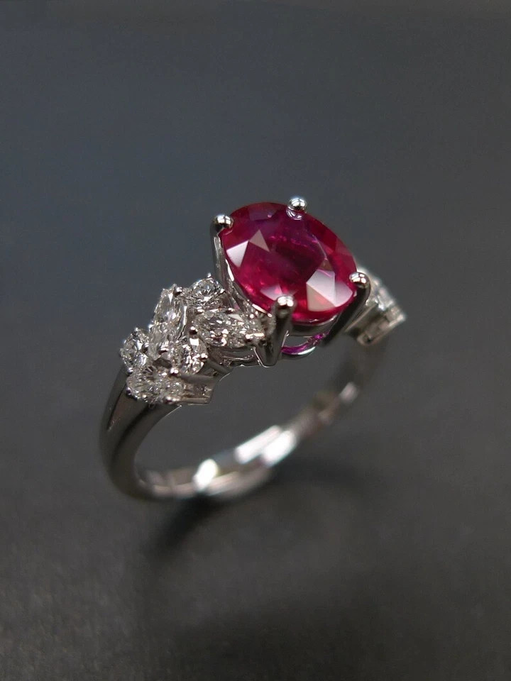 4.20Ct Oval Cut Natural Ruby & Diamond Luxury Proposal Ring 14K Solid White Gold