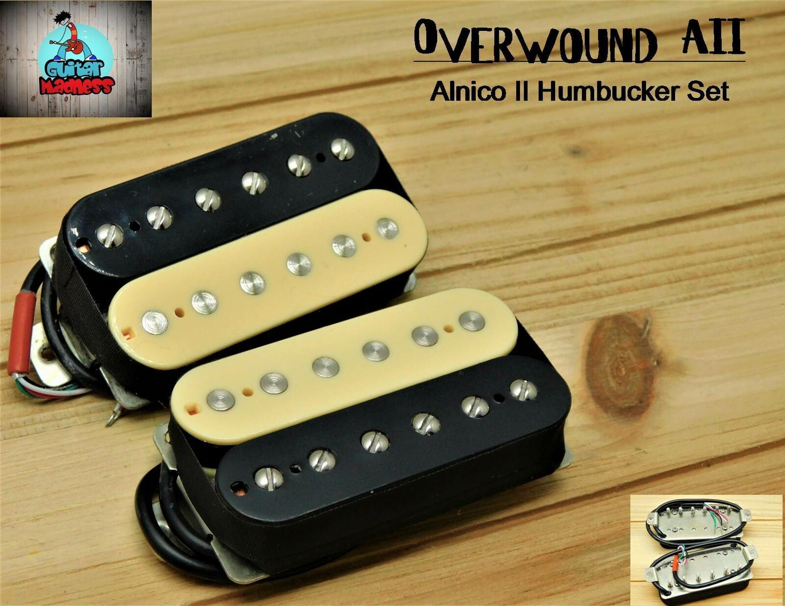 G.M. Overwound Alnico II Pickup Set Zebra, Nickle Silver Base plates