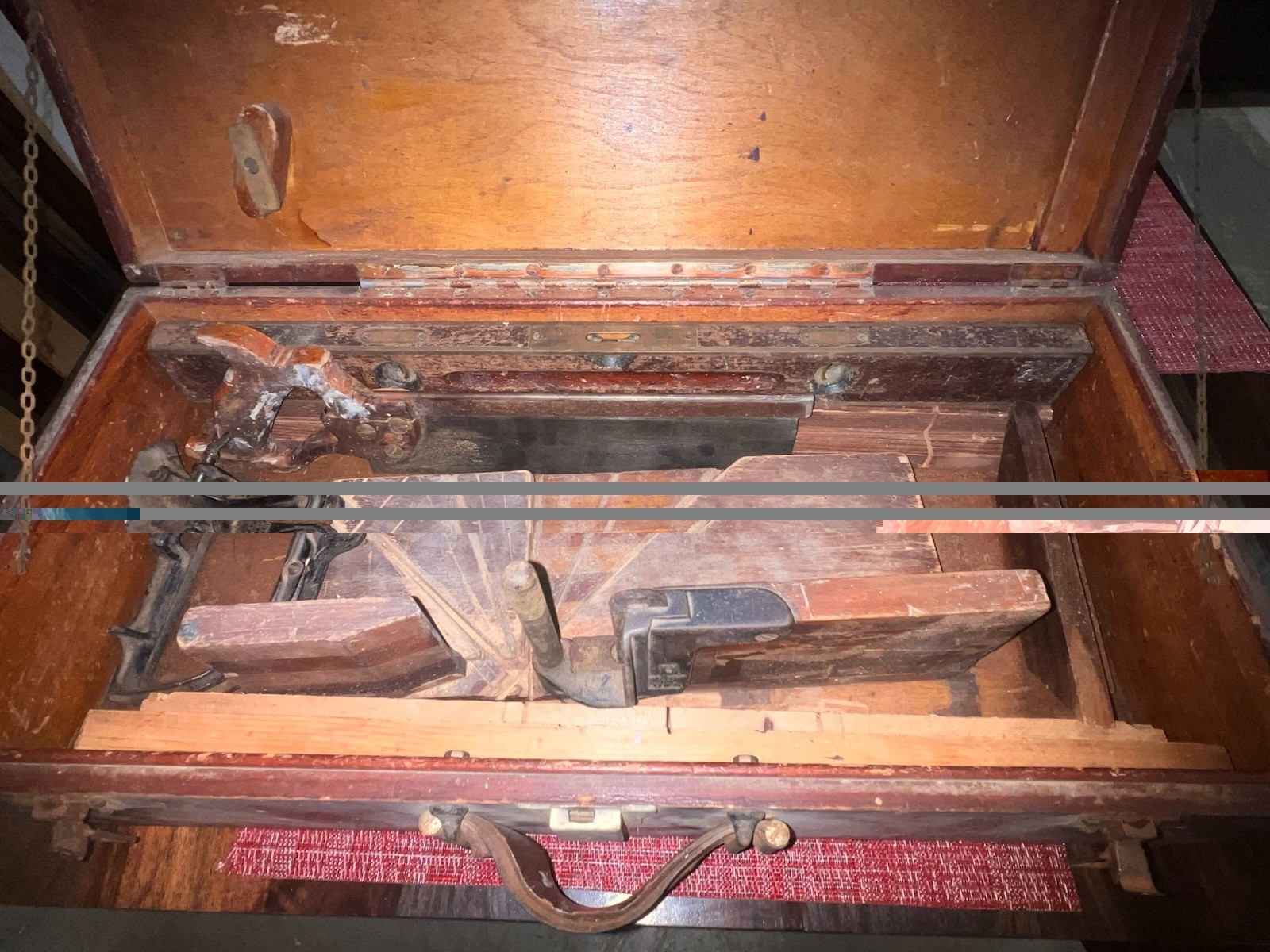 Antique Perfection No. 556 Miter Box w/ E.C. Atkins Saw Carpenter Tool Chest Set
