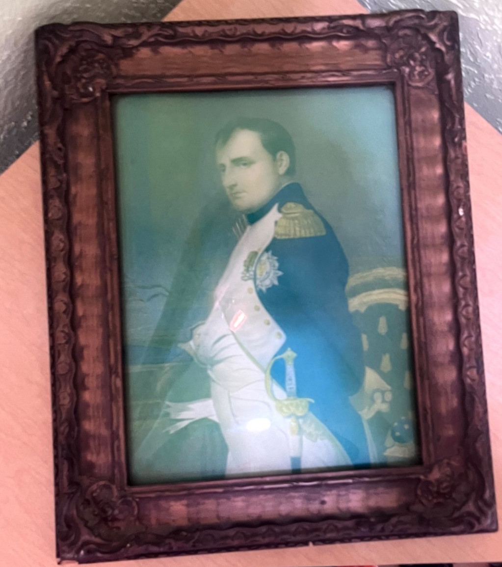 NAPOLEON BONAPARTE in his Study. Antique on Convex Glass. Stunning Colors.