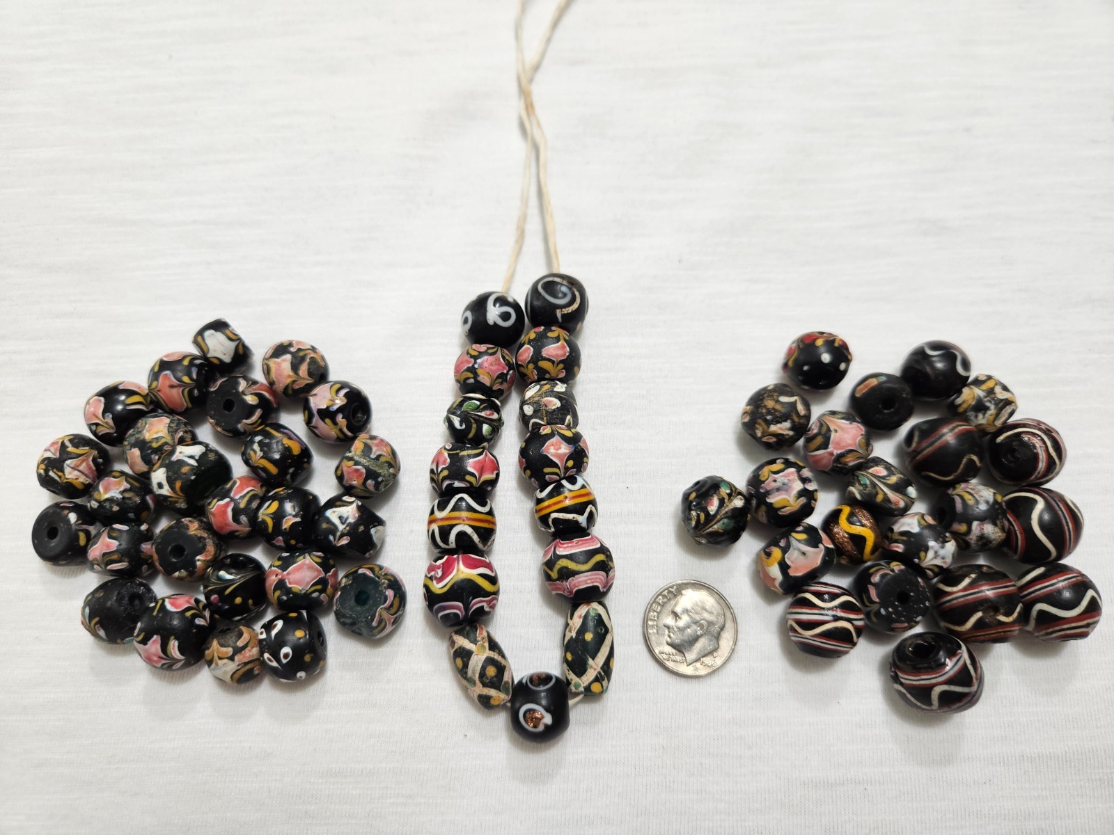 Antique Venetian Fancy Lampwork Glass Trade Beads 1800s 61pc Lot 10mm-16mm