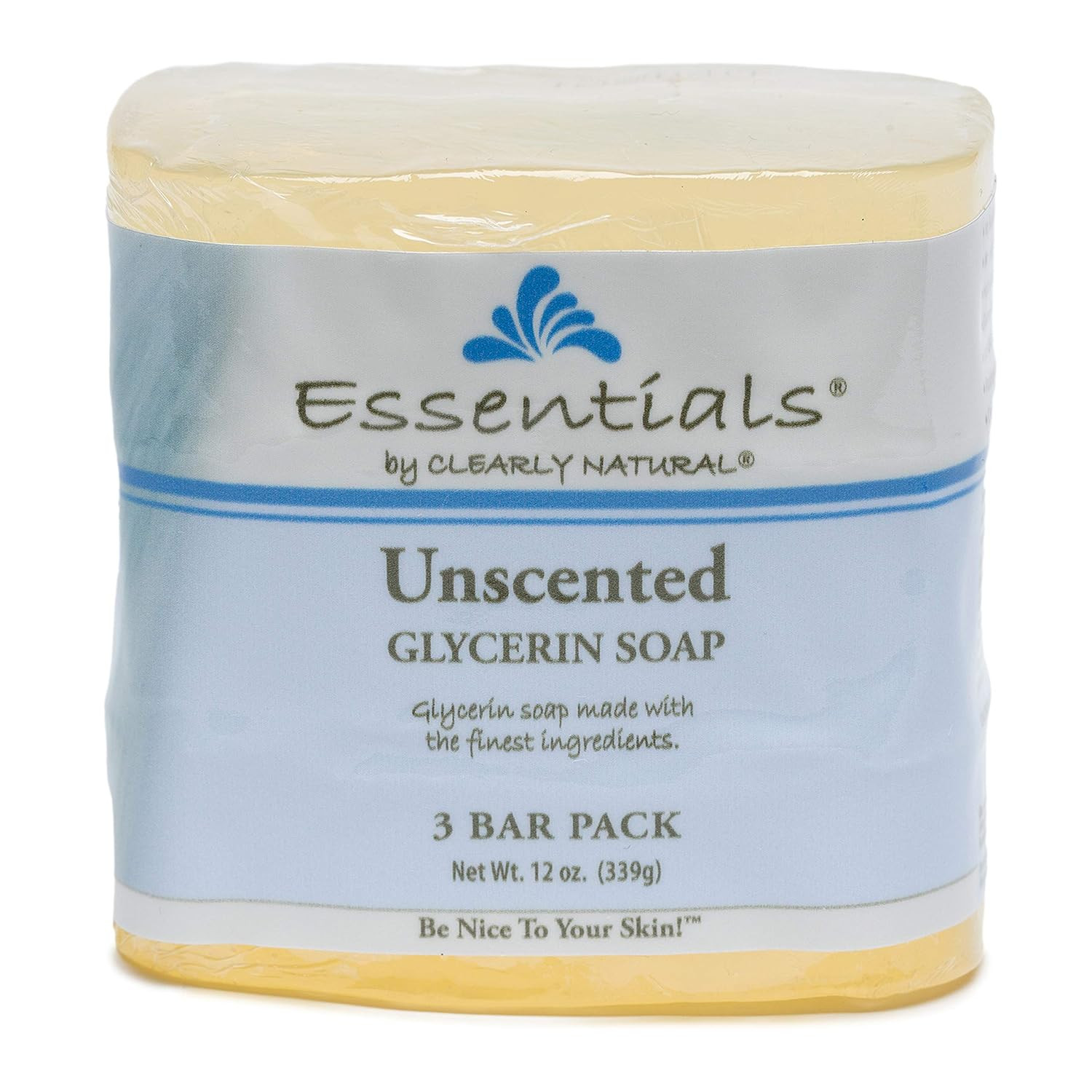 Essentials Glycerin Bar Soap, Unscented, 4 Ounce, Pack of 3 (Packaging May Vary)
