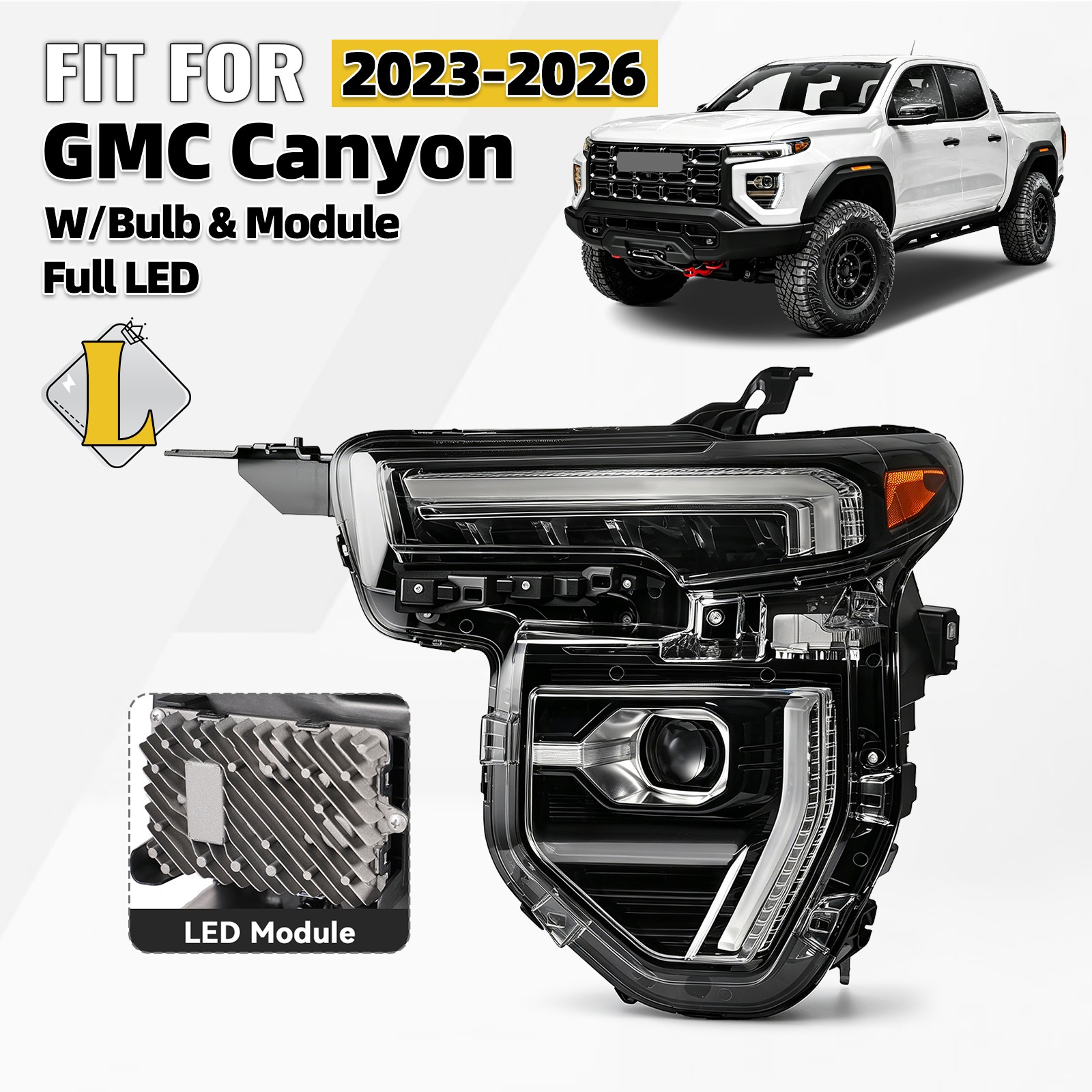 For 2023-2026 GMC Canyon Full LED Headlight W/ Module W/ Bulbs Left Driver Side
