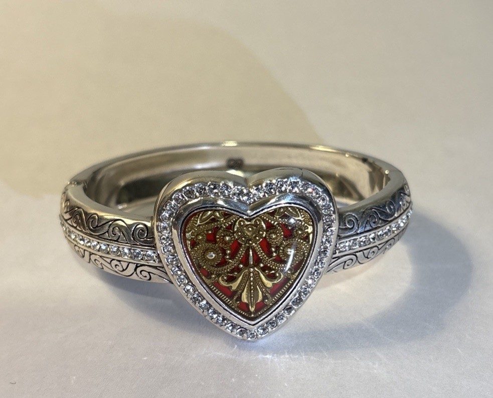 Brighton Retired Heart Song Devotion bracelet Red Gold Silver Crystals. #1141