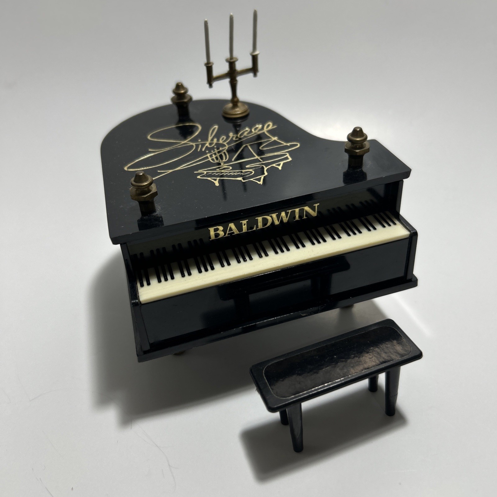 VTG Baldwin Liberace Miniature Musical Wind Up Piano Music Box Candelabra Stool