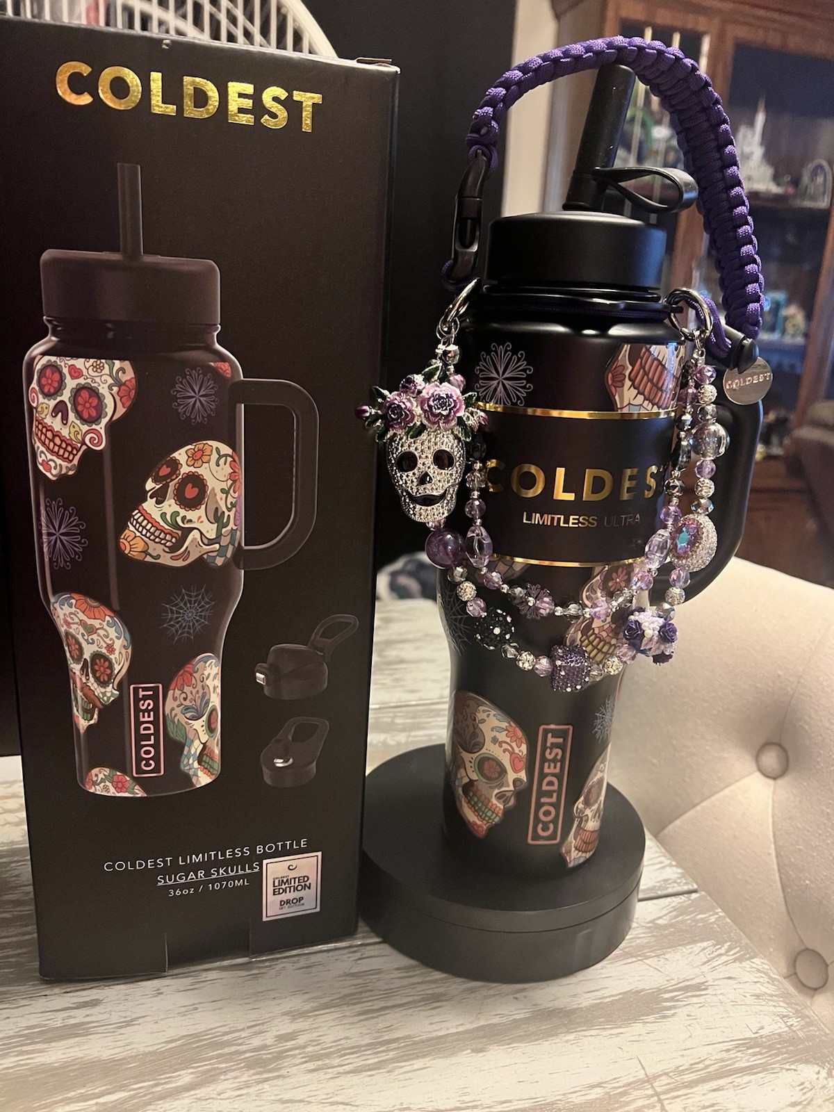 Coldest *BNIB* 36 oz “Sugar Skulls” w/Gothic Glam Sugar Skull Charm. GLOWS🌟 Coldest *BNIB* 36 oz “Sugar Skulls” w/Gothic Glam Sugar Skull Charm. GLOWS🌟