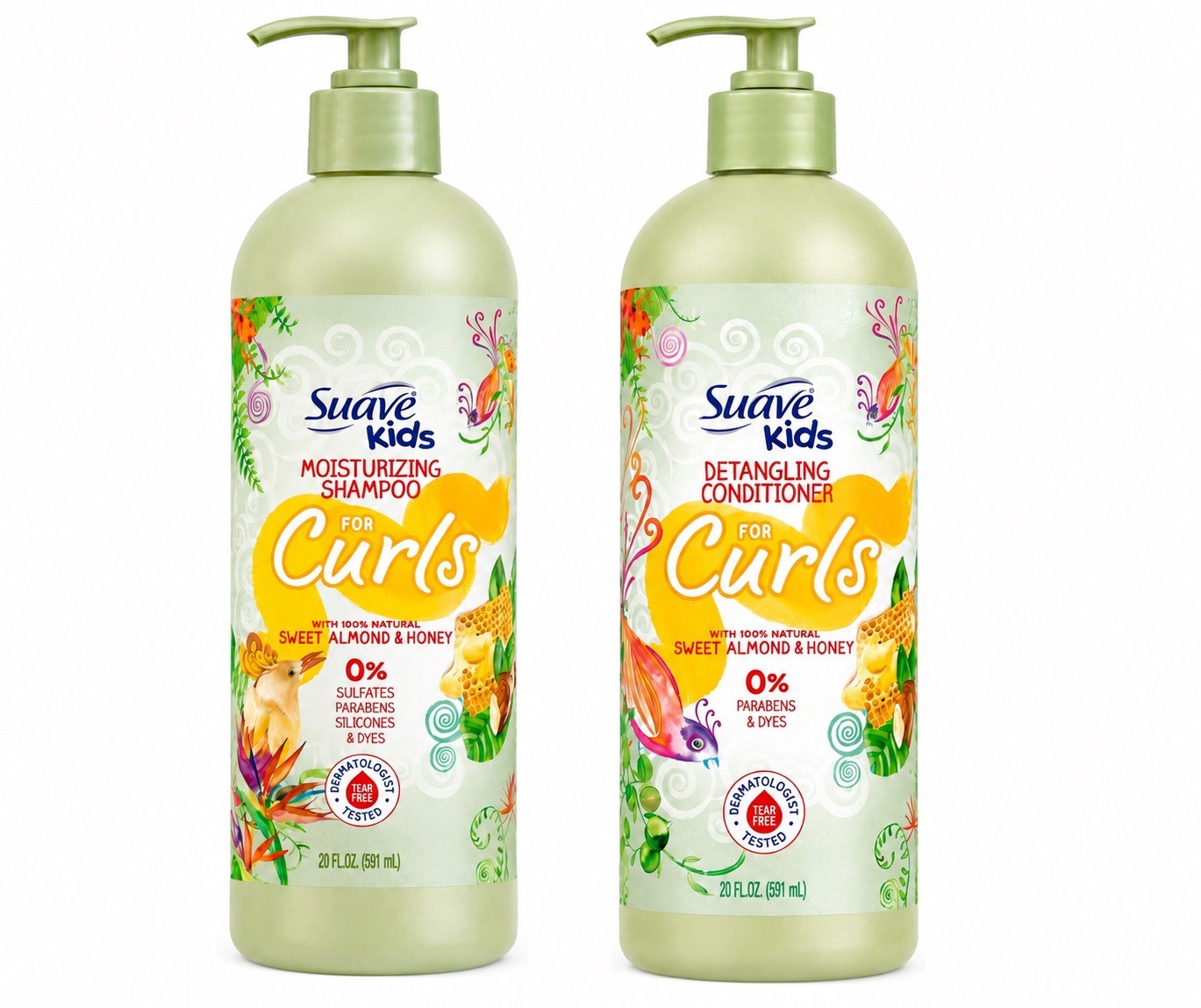 Suave Kids Naturals Curls Shampoo Conditioner Set Sweet Almond Honey 20 oz Each