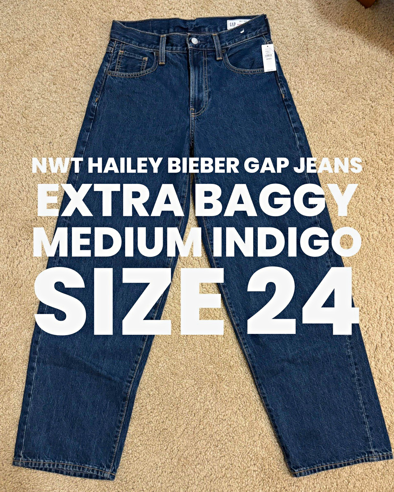NWT GAP Hailey Bieber Extra Baggy Jeans Medium Indigo Size 24