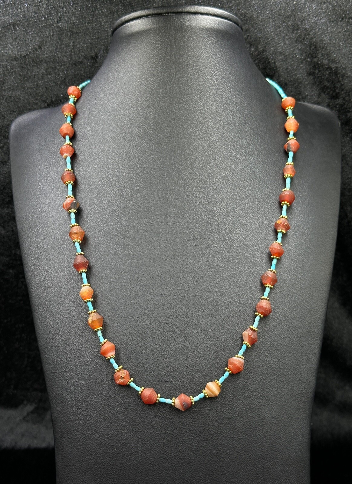 Vintage Unique Design Natural Carnelian And Turquoise Handmade Beaded Necklace Vintage Unique Design Natural Carnelian And Turquoise Handmade Beaded Necklace