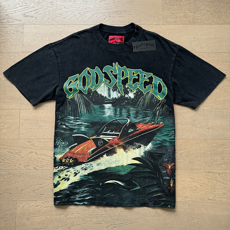 NEW Mens Godspeed Rainforest yacht print Washed Tee Short sleeved T-shirt 