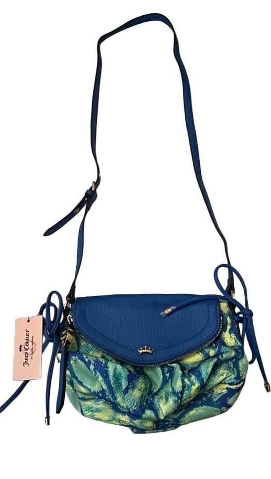 Juicy Couture Blue and Yellow Snake Print Flap Crossbody Bag