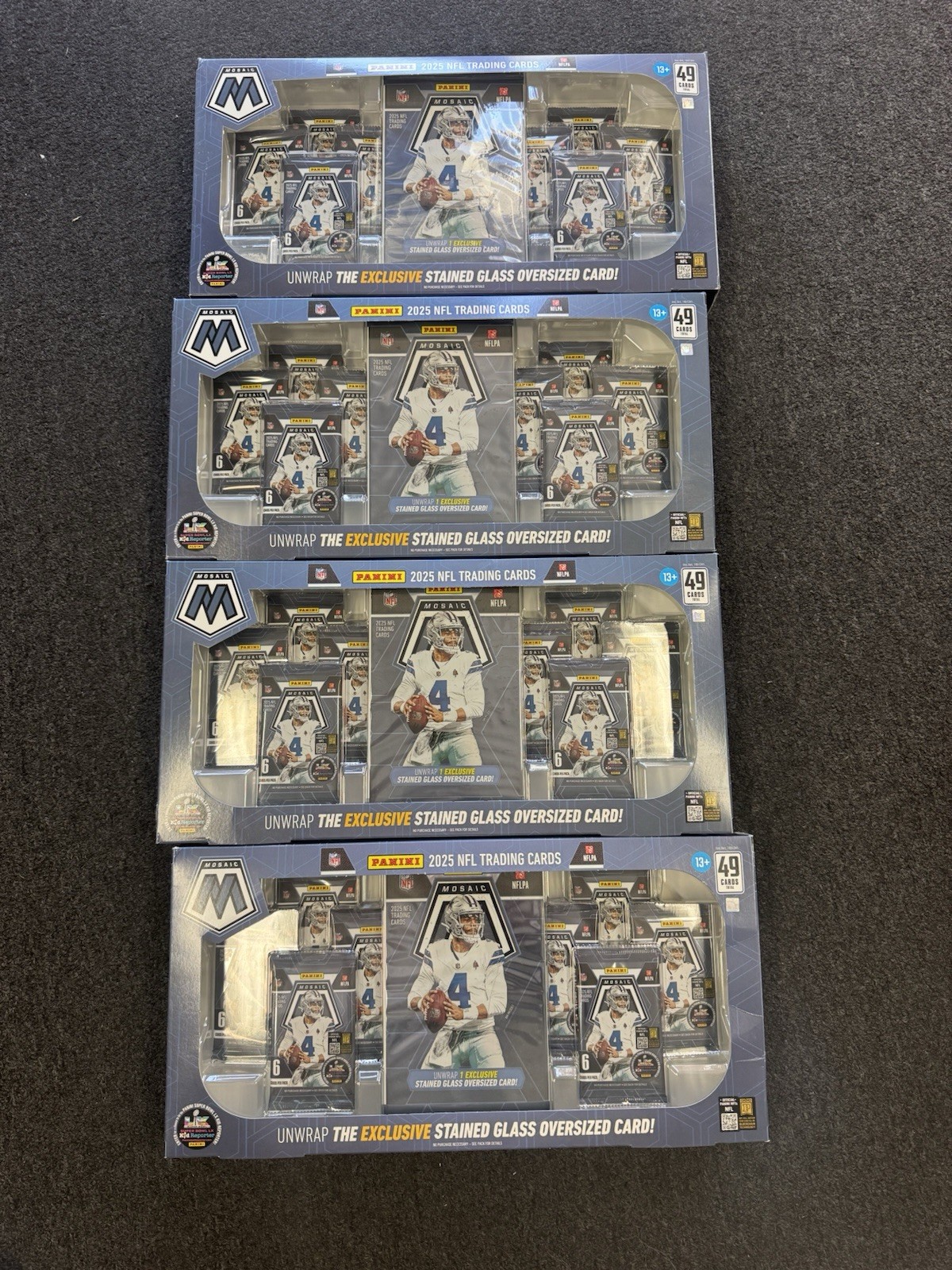 2025 Panini Mosaic NFL Trading Cards Bundle Box Lot of 4 Sealed Exclusive 2025 Panini Mosaic NFL Trading Cards Bundle Box Lot of 4 Sealed Exclusive