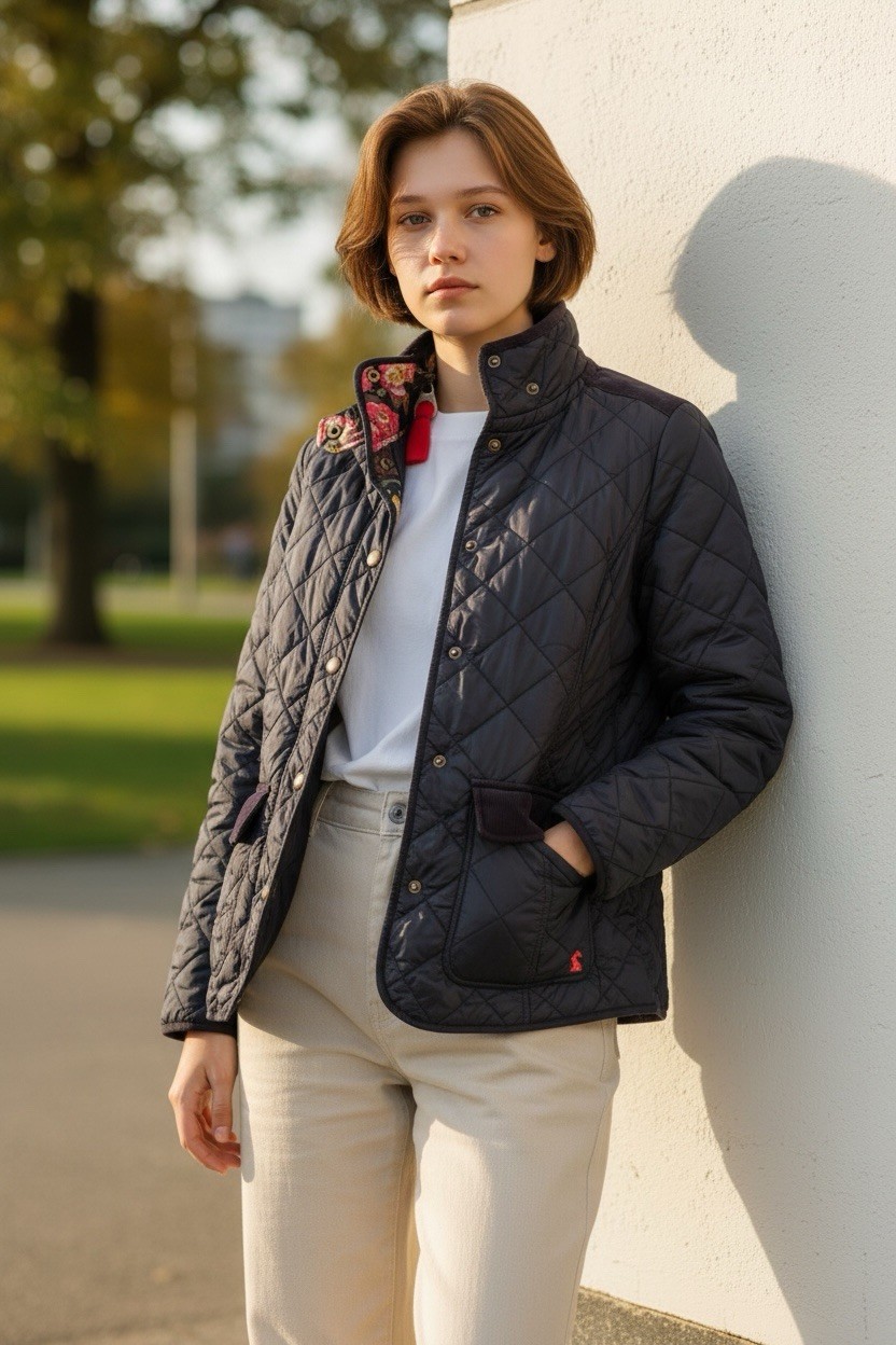 Joules Women\'s Quilted Jacket Navy Blue Country Size 6 Small Boldly British