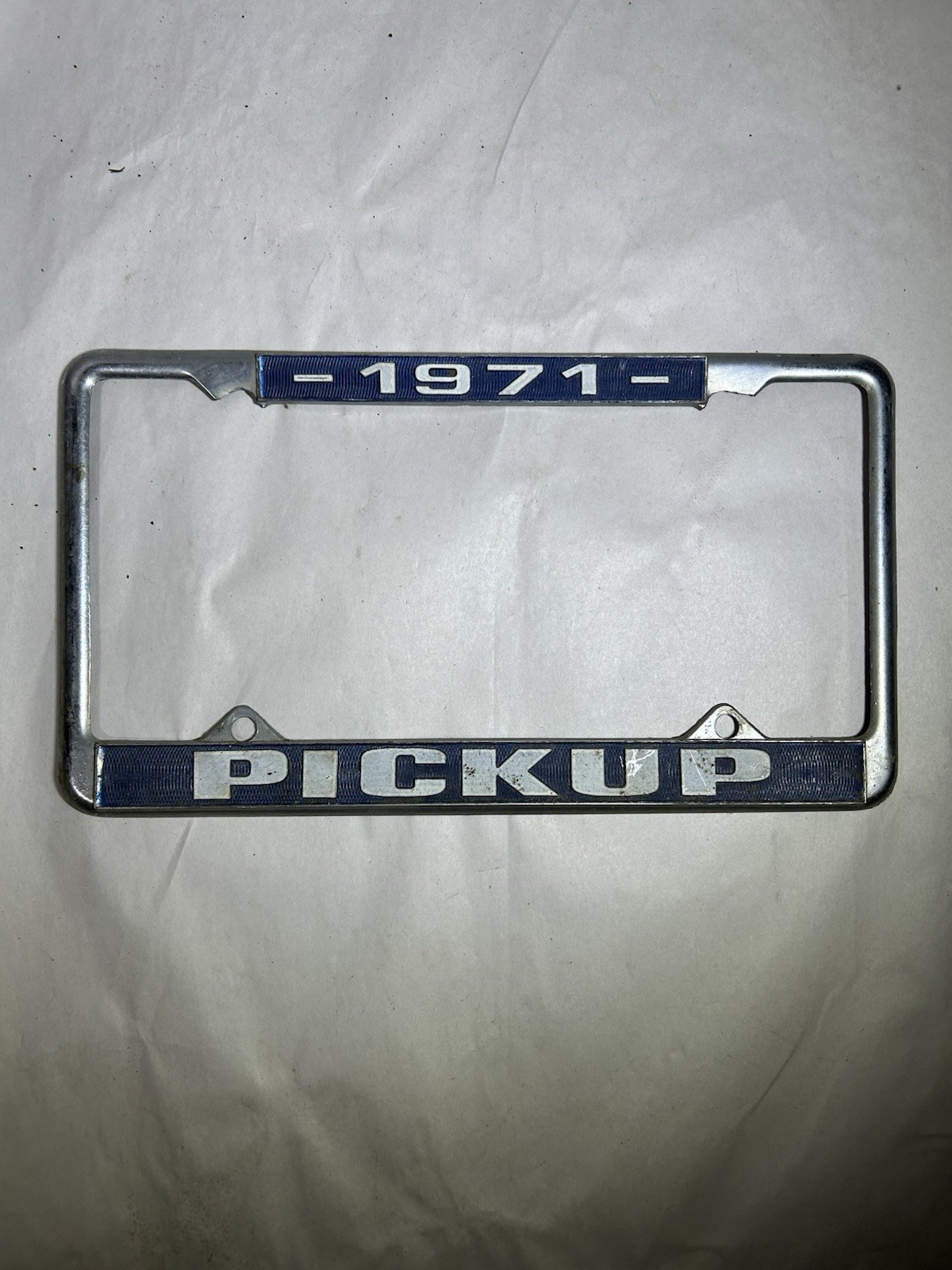 Vintage 1971 Pickup License Plate Frame Chrome Truck Auto Gas Oil Mancave