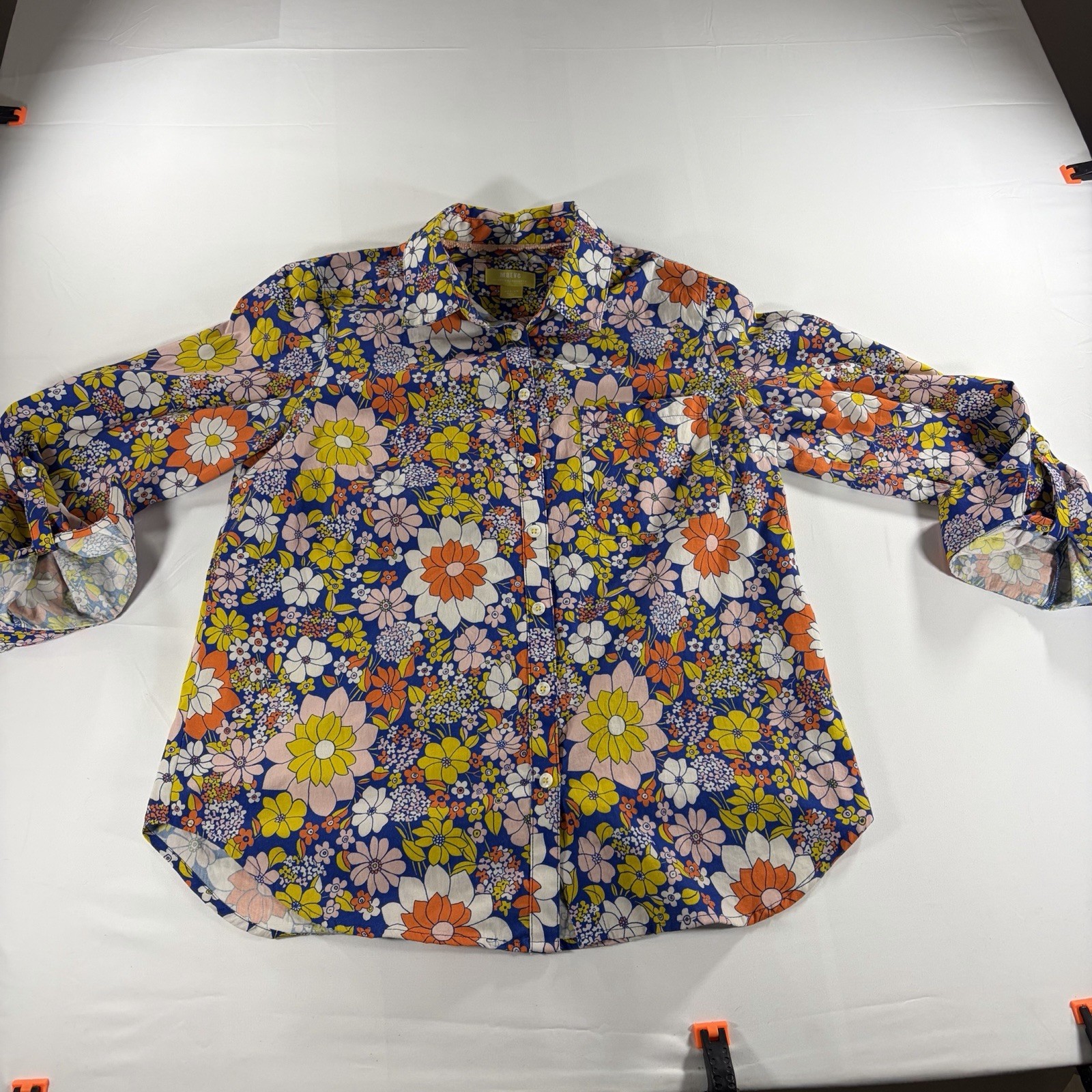 Maeve Anthropologie Women’s M Retro Floral Button Down Shirt Blue Boho