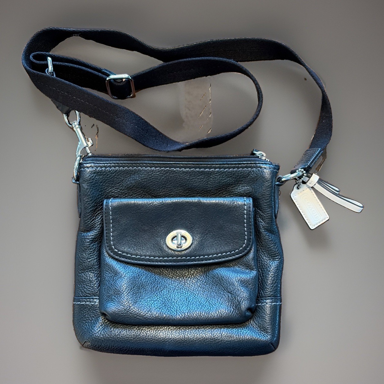 Coach Park Leather Swingpack 49170 Black w Silver Crossbody Bag Messenger Coach Park Leather Swingpack 49170 Black w Silver Crossbody Bag Messenger