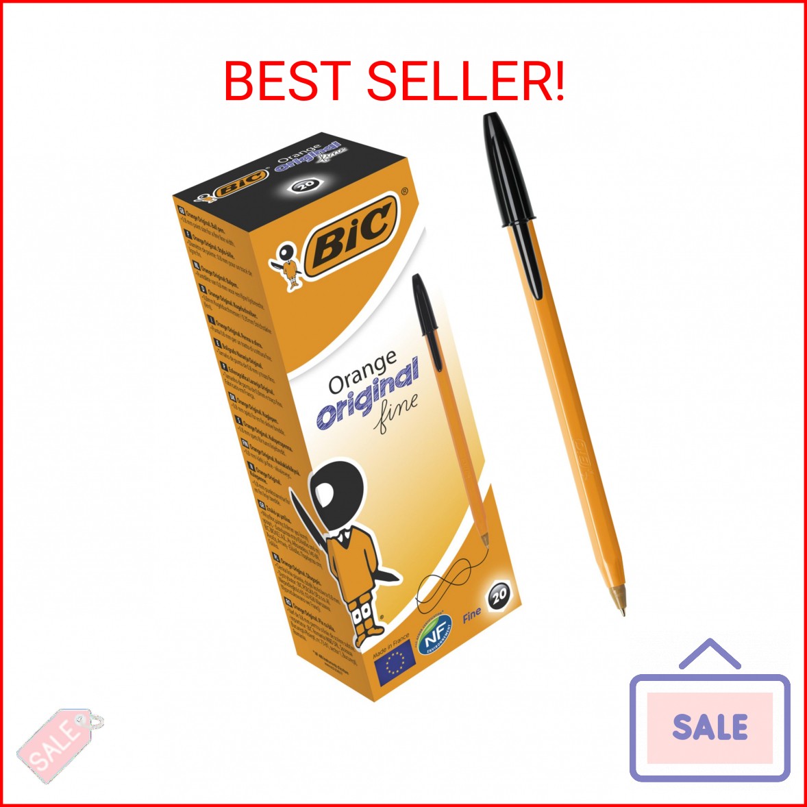BIC Orange Fine, Ballpoint Pens, Writing Pens with Long-Lasting Ink, Fine Point