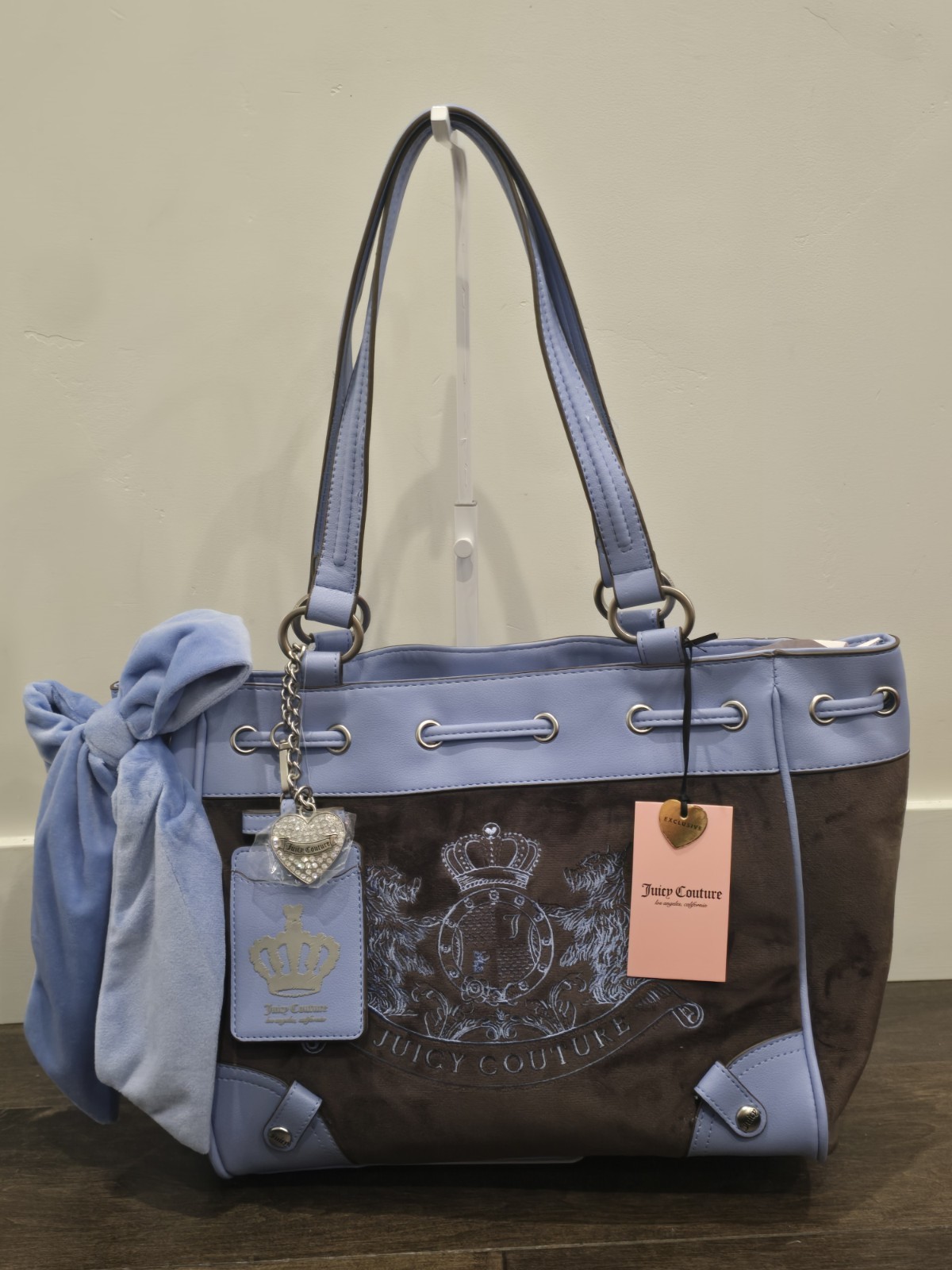 New Juicy Couture New Love Chapter Chocolate Brown Blue Daydreamer Tote Bag