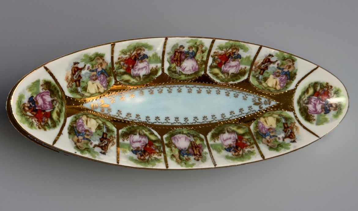 Vintage Royal Vienna Style Relish Dish Arnart Fragonard Courting Couple 10\