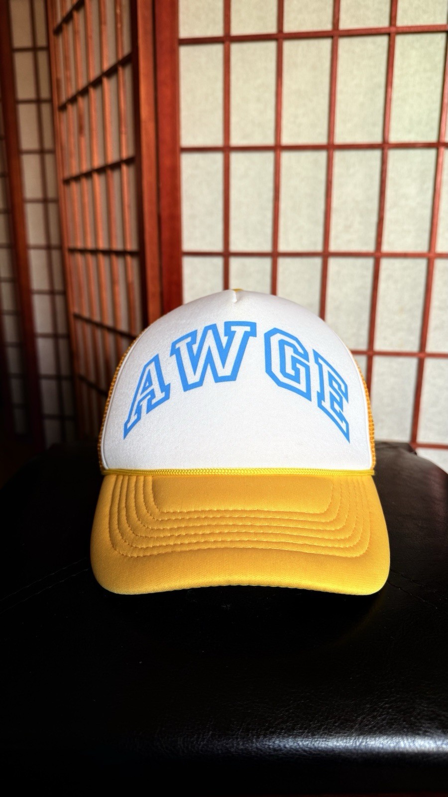 ASAP Rocky AWGE Trucker Hat Yellow Snapback Cap (Pharrell N.E.R.D. style) ASAP Rocky AWGE Trucker Hat Yellow Snapback Cap (Pharrell N.E.R.D. style)