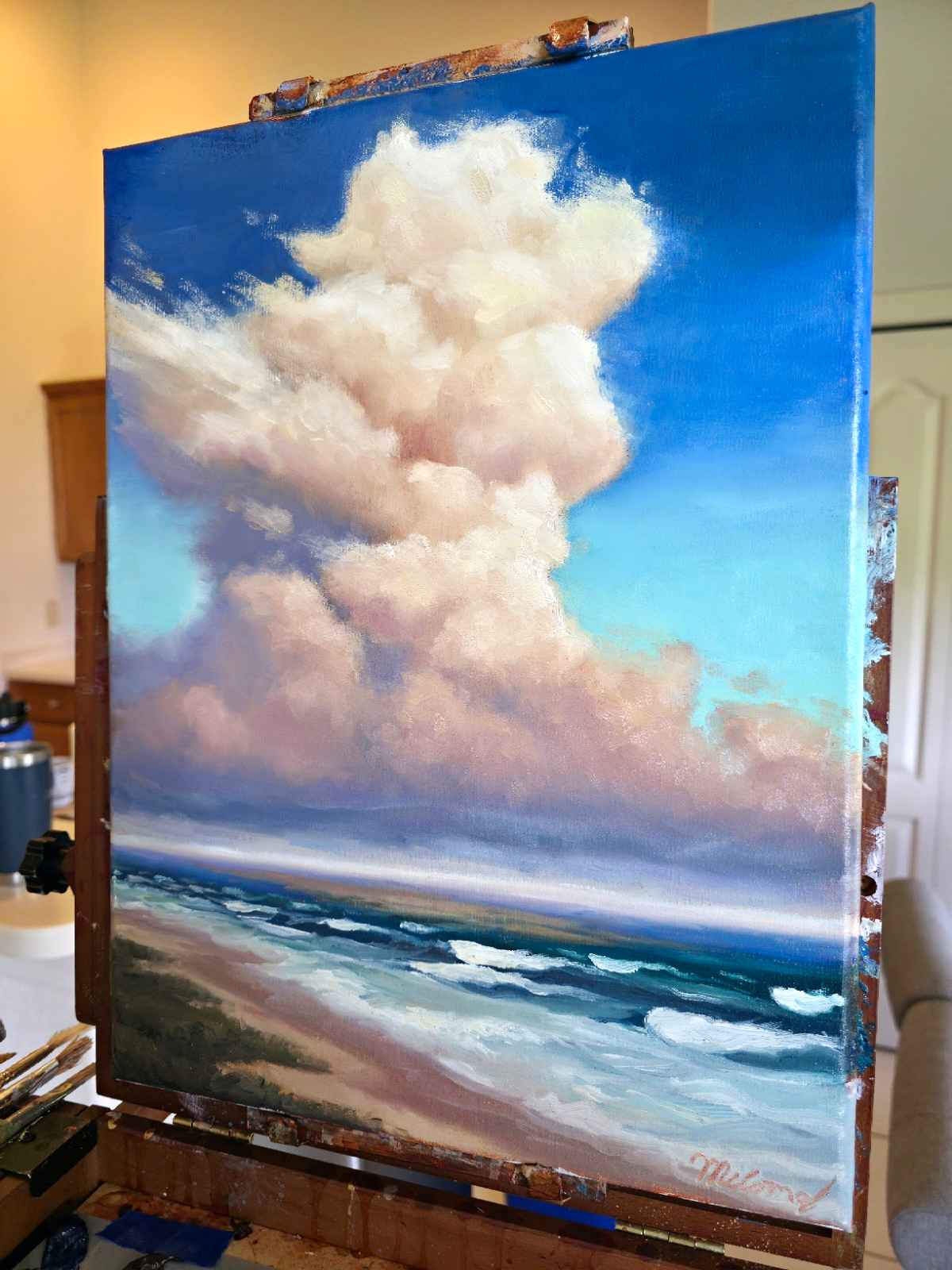 Original OOAK Signed Seascape Clouds Beach Ocean Canvas Unframed Oil Painting Original OOAK Signed Seascape Clouds Beach Ocean Canvas Unframed Oil Painting