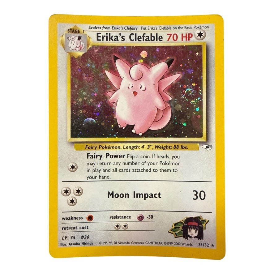 Pokemon Gym Heroes Erika\'s Clefable Stage 1  Holo Swirl  Rare 2000 Card  70HP
