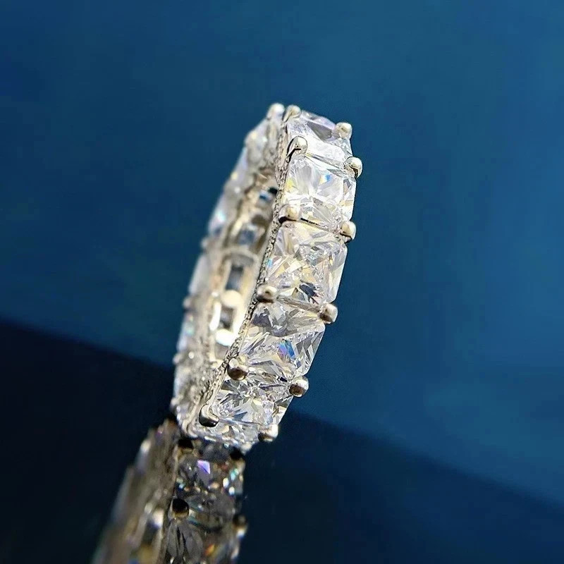 7Ct Princess Cut Natural Diamond Real 18K White Gold Luxury Eternity Band Ring