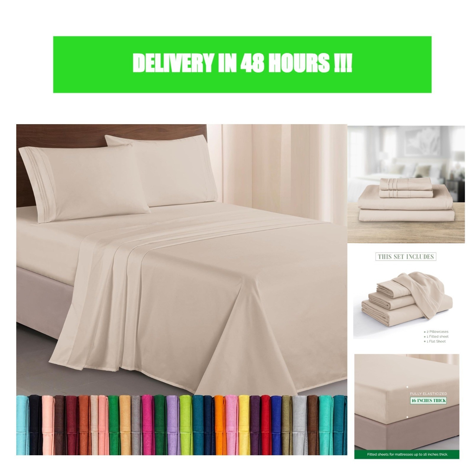 Elegant Comfort Queen 4-Piece Microfiber Bed Sheet Set Cream Embroidered
