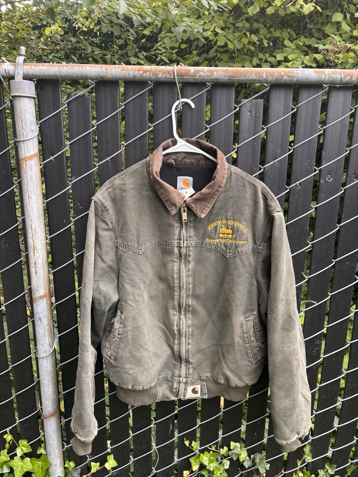 Carhartt Lined Full Zip Bomber Work Jacket Mens L Green Vintage Embroidered