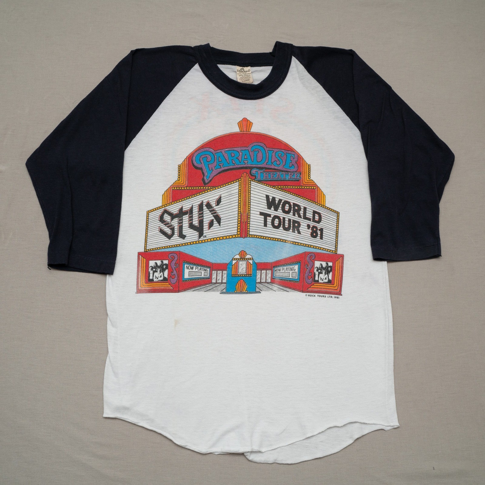 Vintage 1981 Styx Paradise Theatre Shirt L Raglan Tour Band Concert Jersey 80s