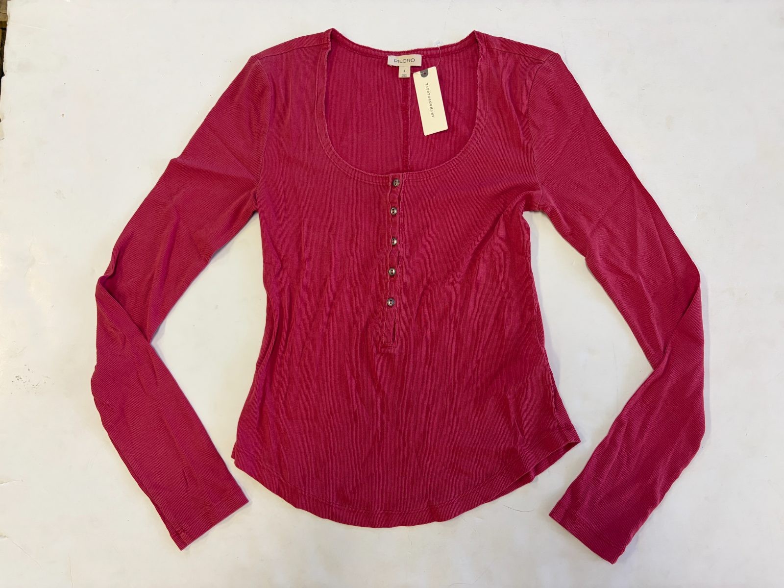 Pilcro Anthropologie Rachel Ribbed Henley Top Women\'s S Red Long Sleeve NWT Pilcro Anthropologie Rachel Ribbed Henley Top Women\'s S Red Long Sleeve NWT