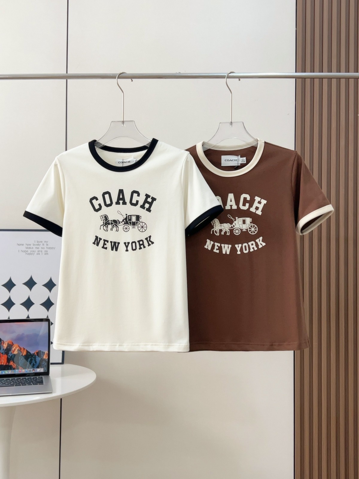 NWT COACH Women’s Carriage Signature beige brown T Shirt Organic Cotton NWT COACH Women’s Carriage Signature beige brown T Shirt Organic Cotton