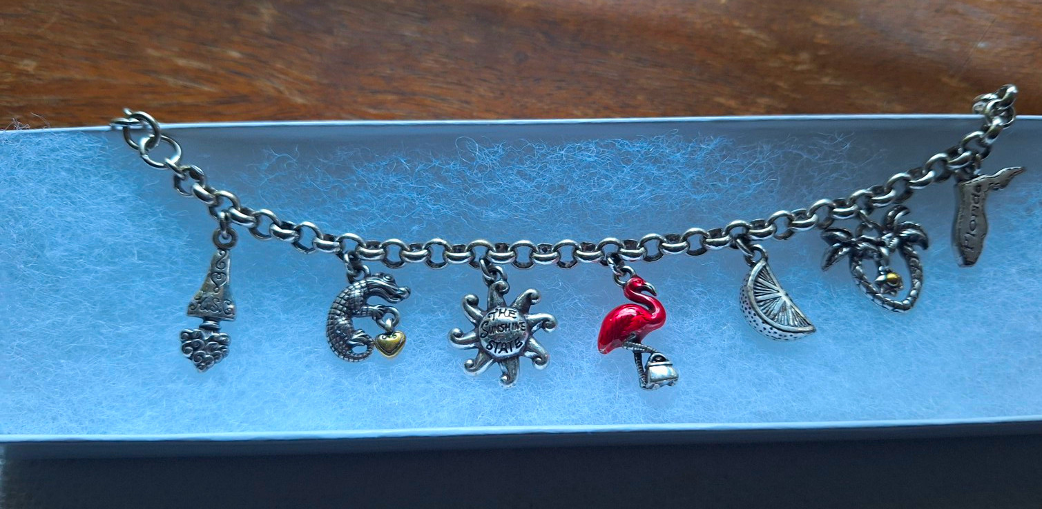 Vintage Brighton Retired Florida State Theme Charm Bracelet. Mint Condition.