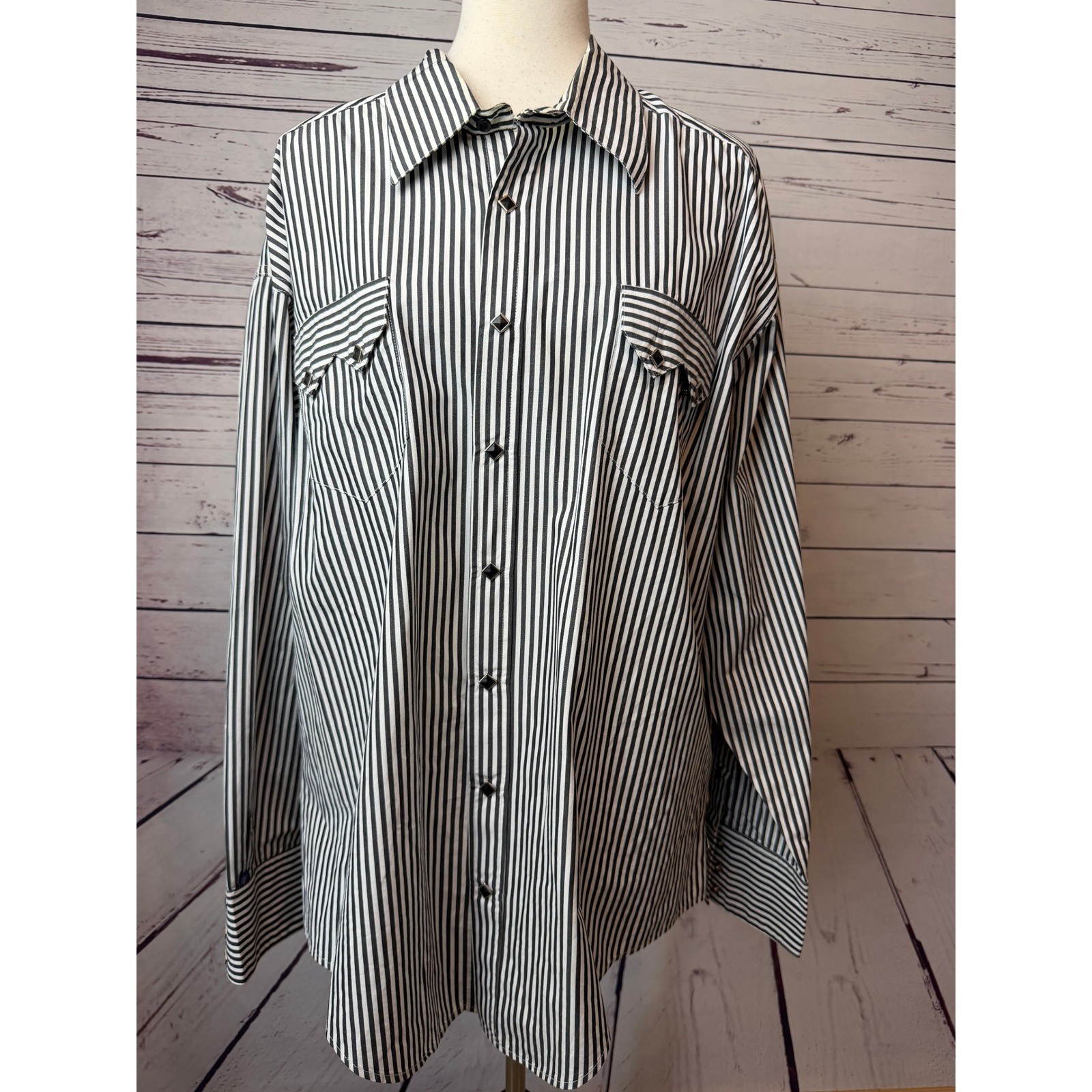 Rockmount Ranch Wear Western Shirt USA Vintage Striped Pearl Snap Mens XL 60s