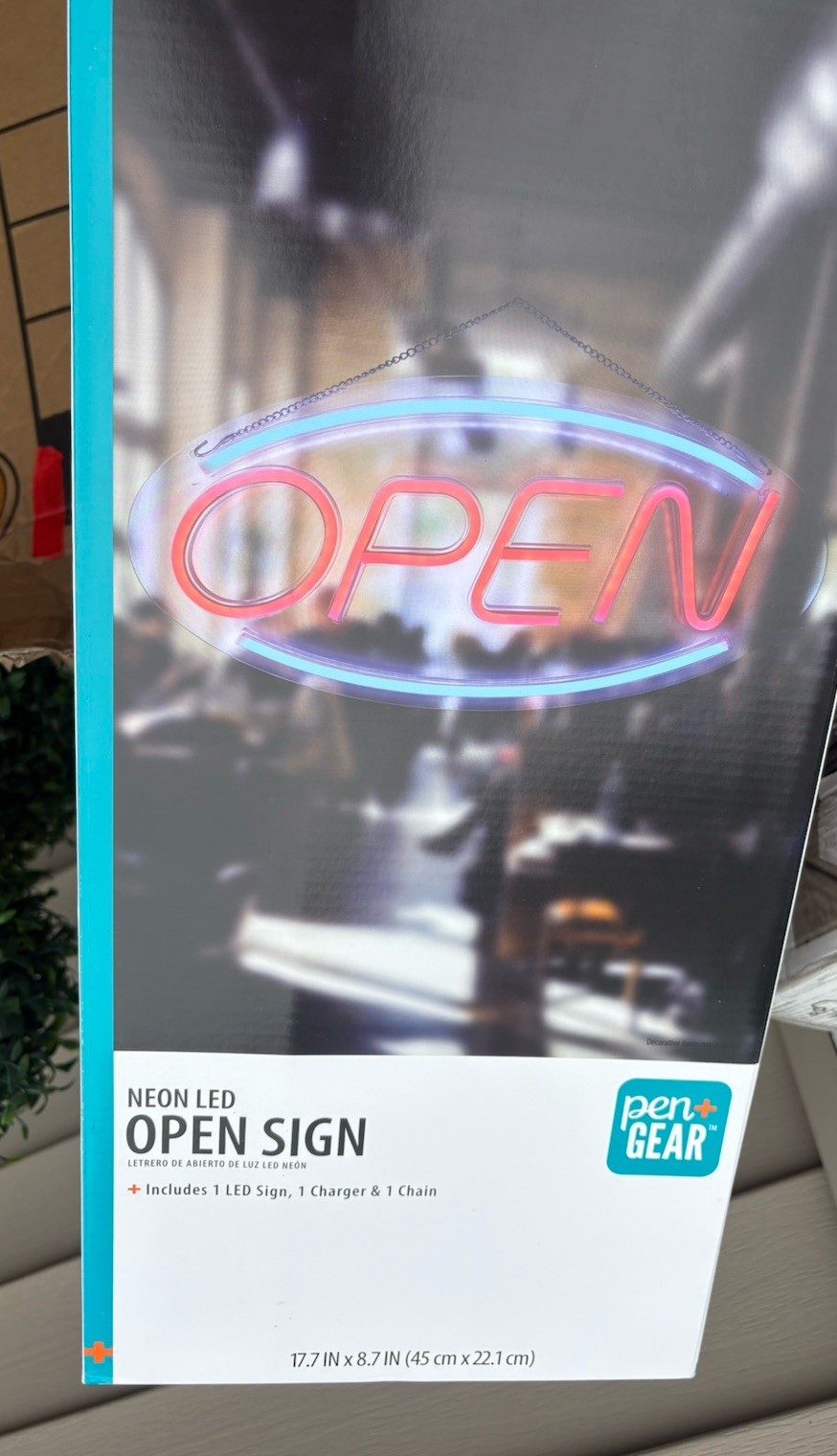 Pen+Gear Neon LED Open Sign, 17.7 x 8.7 in, Red and Blue Lights, Plug-in Powered