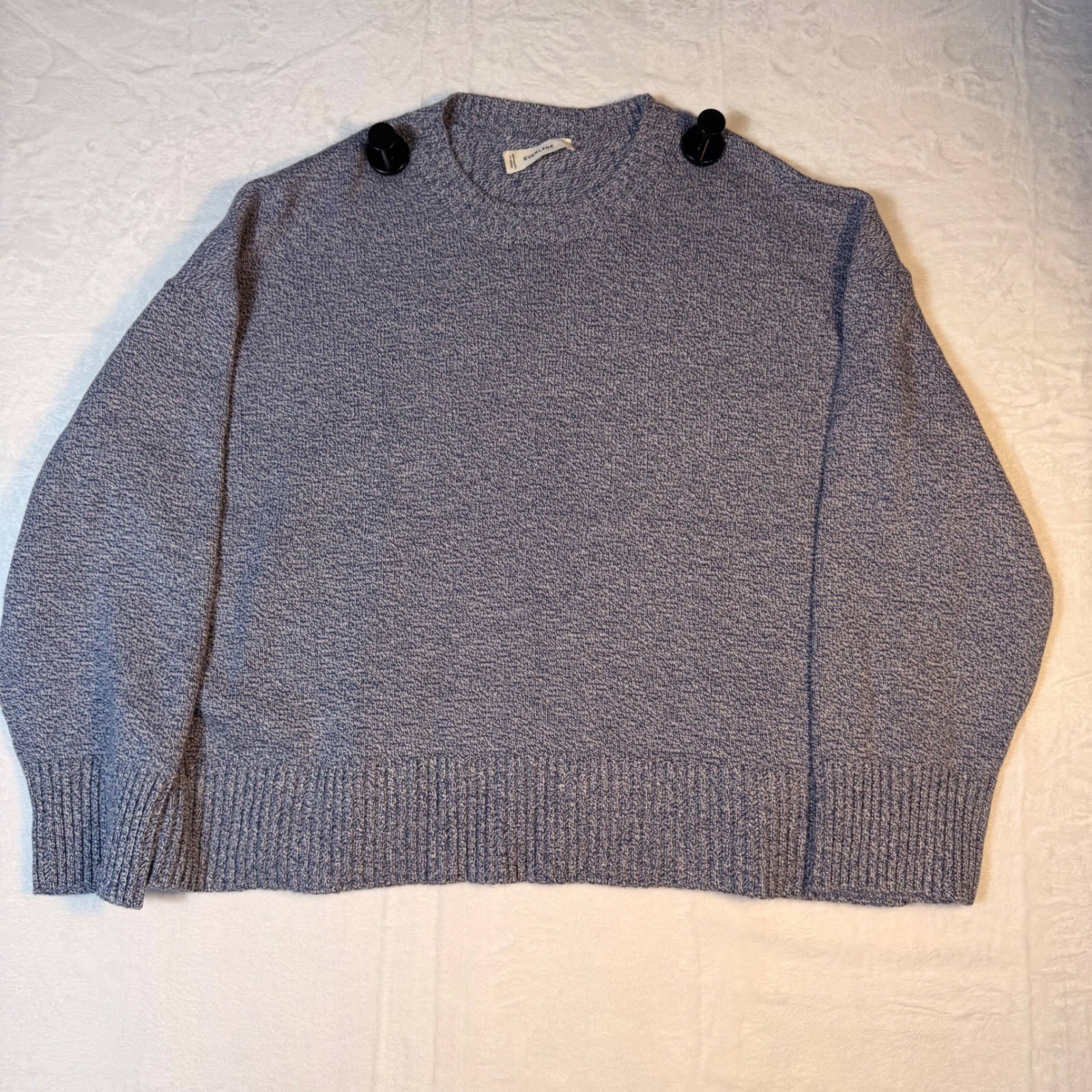 Everlane Boxy Sweater Blue Marled Organic Cotton Crew Neck Size L