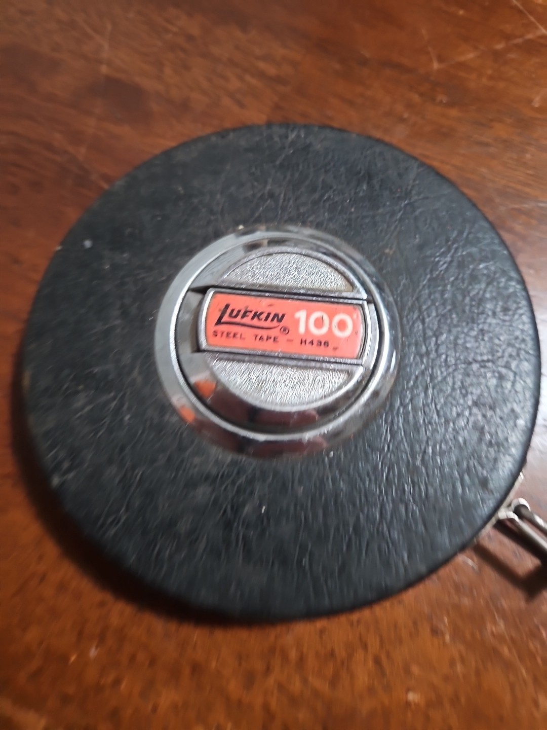 Vintage Lufkin 100 Ft Steel Tape Measure - silver/black tape - H436