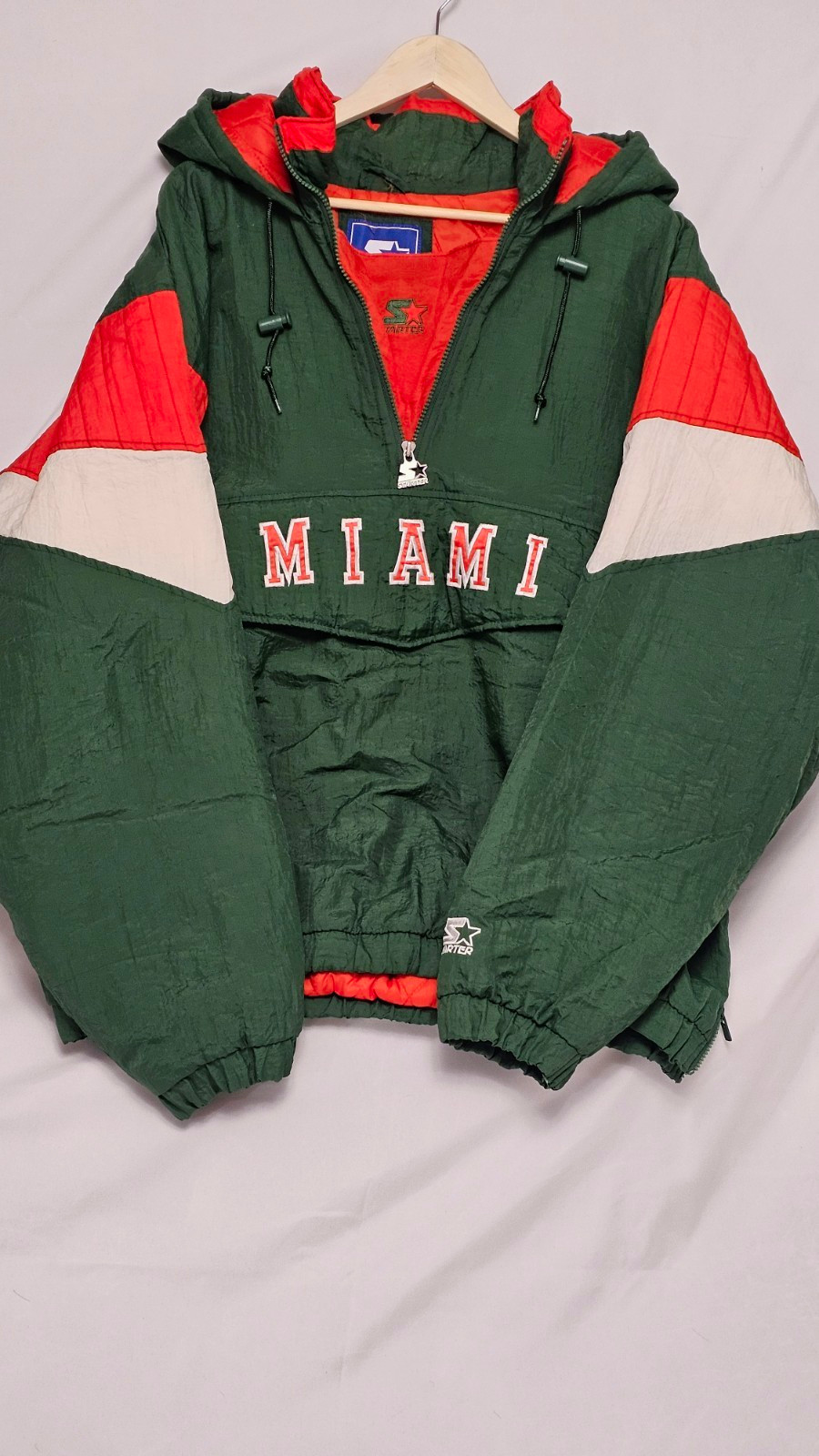 Vintage 90s Miami Hurricanes Starter Puffer Jacket Pullover Anorak Men’s XL