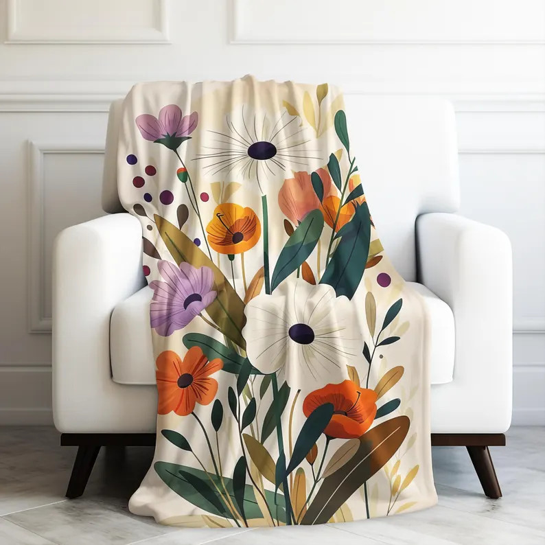 Rustic Boho Earth Tone Floral Blanket
