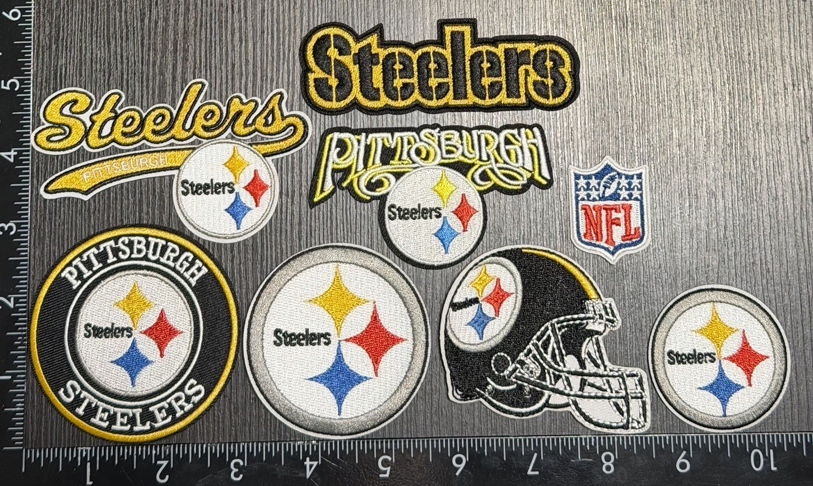 LOT OF 8 PITTSBURGH STEELERS IRON ON EMBROIDERED PATCHES EVERYTHING IN PHOTO