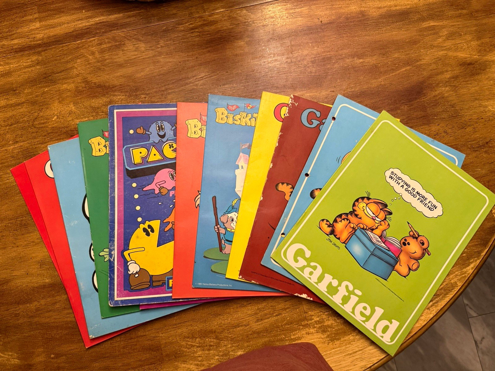 1970’s to 1980’s Lot Garfield Pac-Man Smurfs Smurfette The Biskitts folder’s.