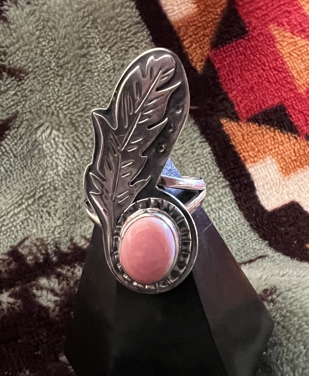 Unique Queen Pink Conch Feather Sterling Ring Sz 8.5 Native Influence