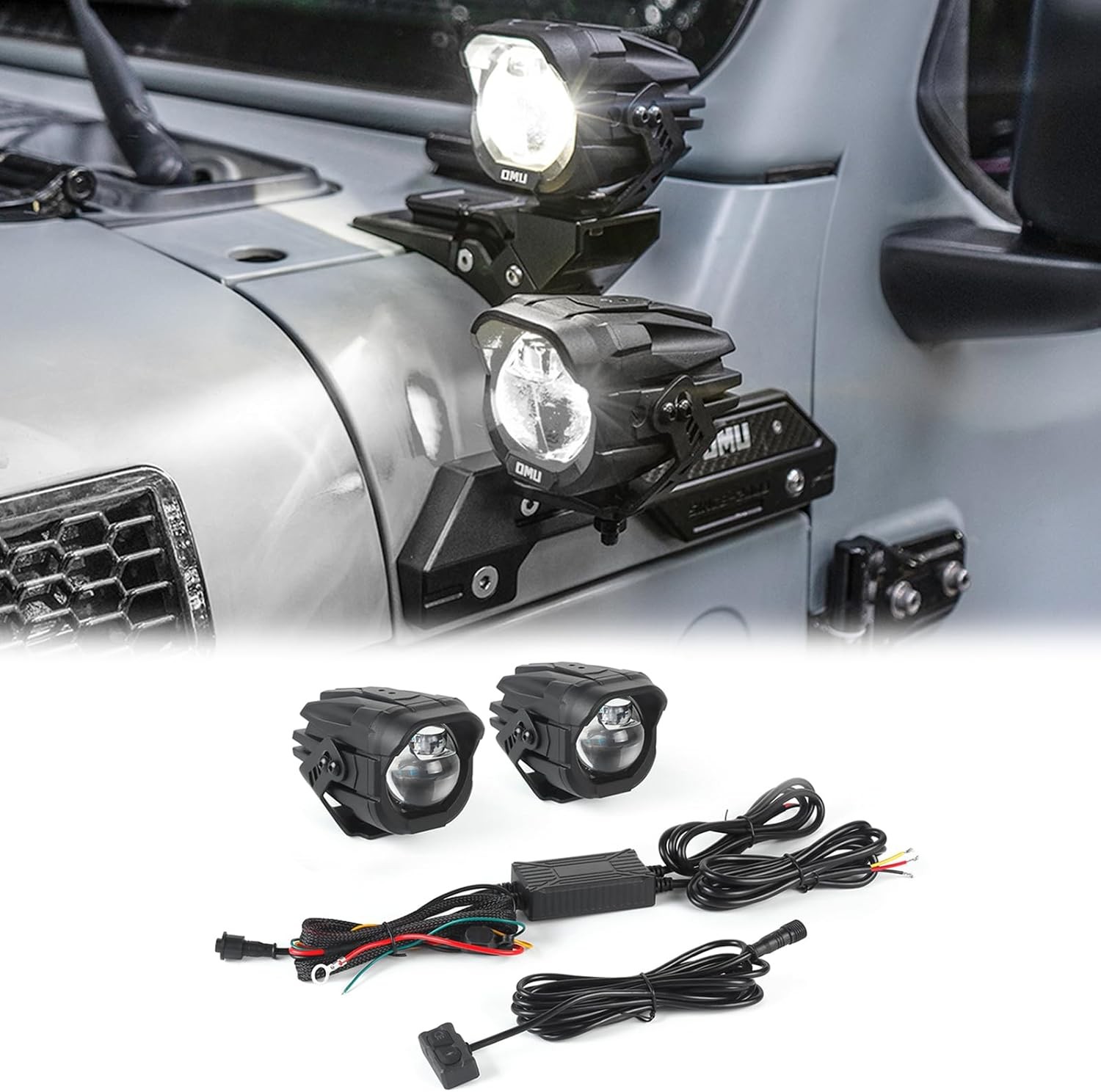 OMU High Low Beam A-Pillar Ditch LED Light For Jeep Wrangler Gladiator Ford ATV