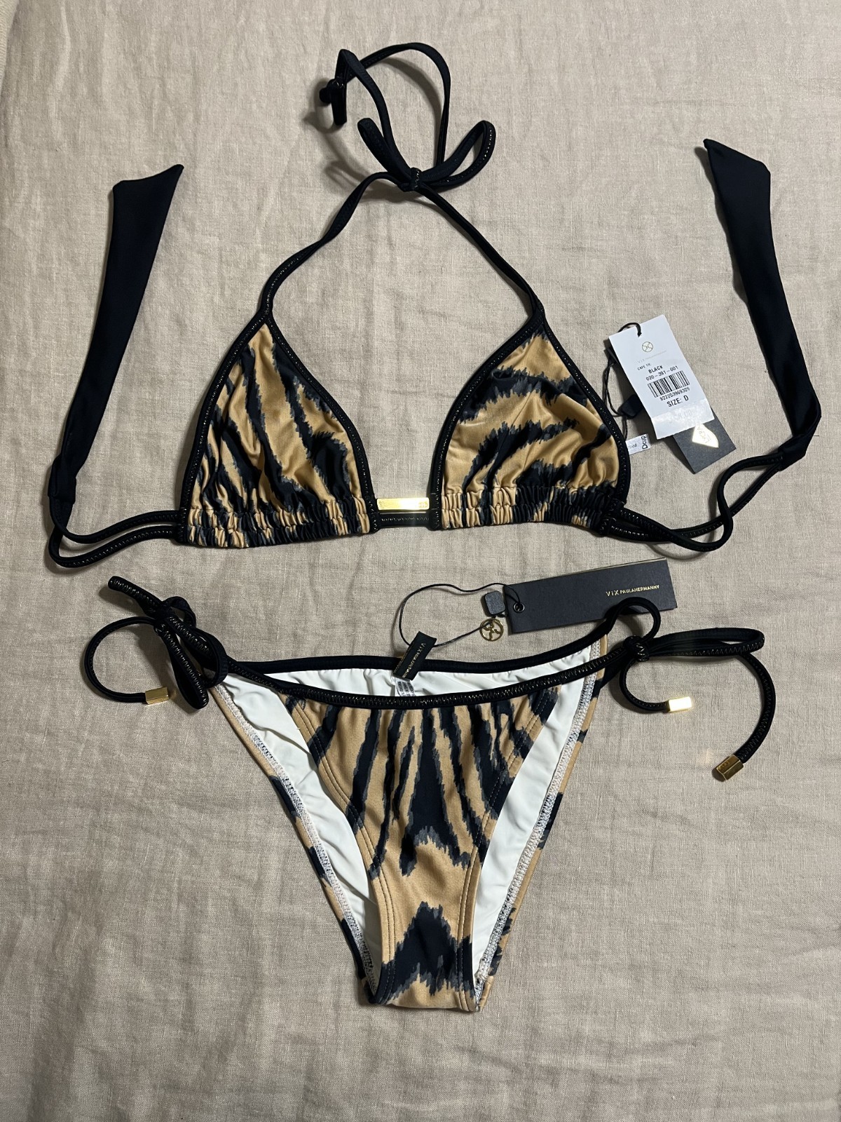 Vix Paula Hermanny black and gold tiger print bikini set Size L new with tags