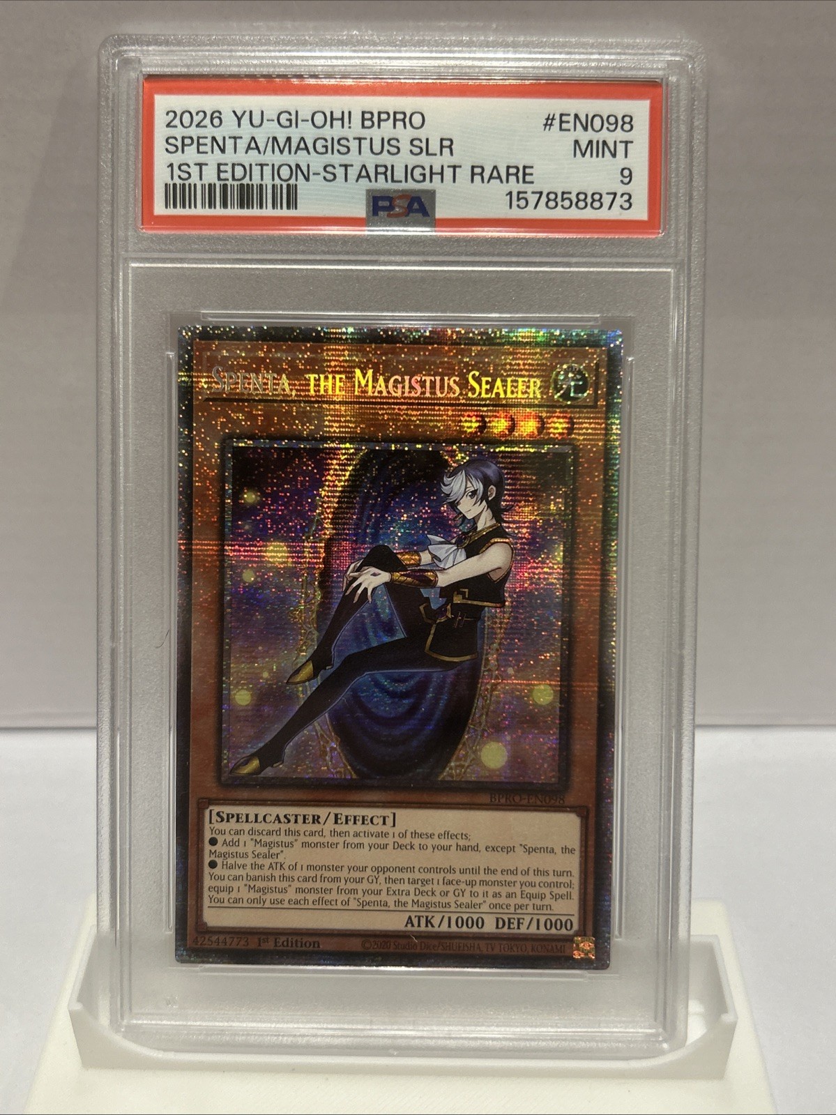 Spenta, The Magistus Sealer Yu-Gi-Oh Starlight Rare 1st Ed BPRO-EN098 PSA 9 Spenta, The Magistus Sealer Yu-Gi-Oh Starlight Rare 1st Ed BPRO-EN098 PSA 9