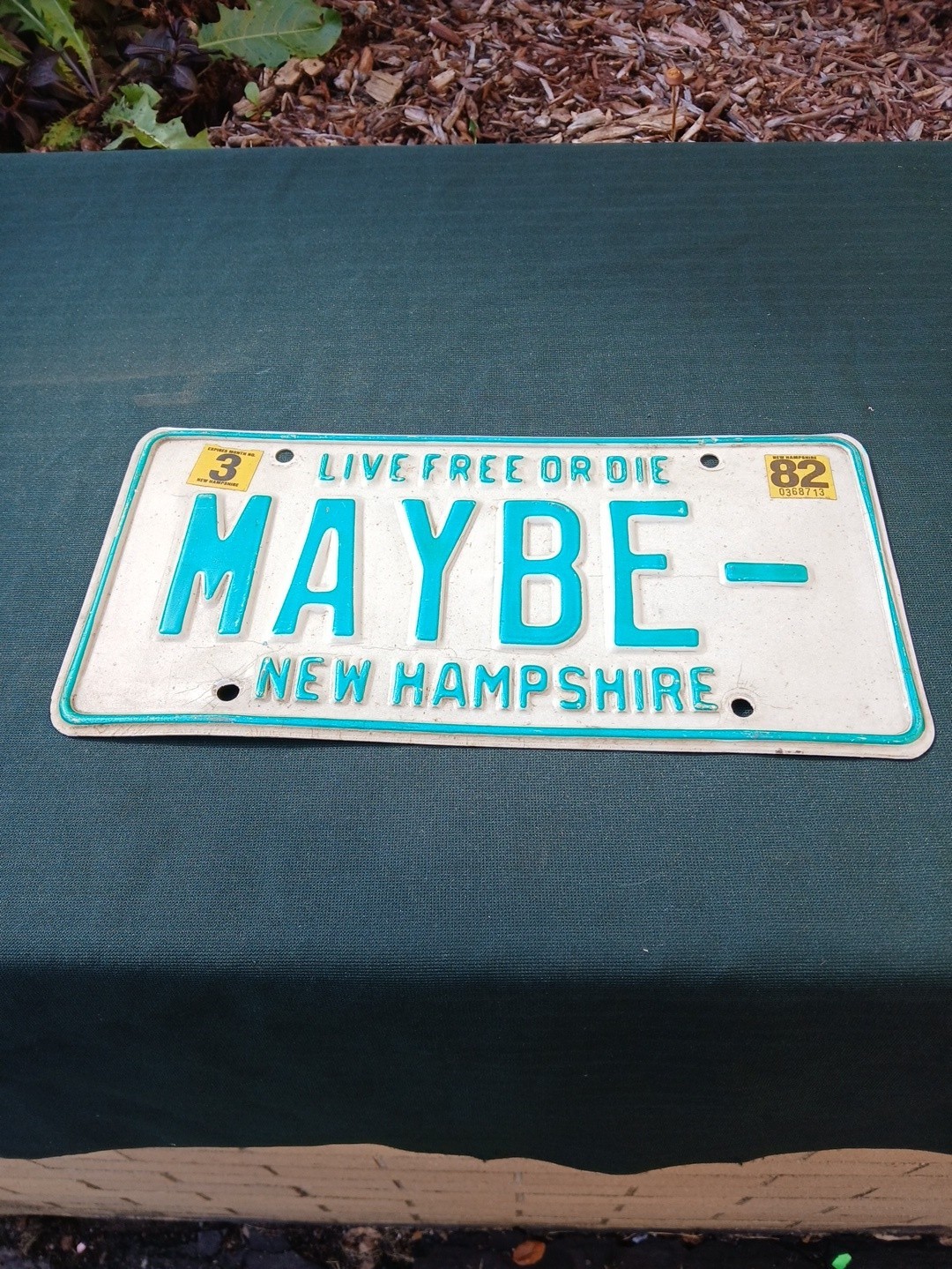 Vintage 1982 Vanity License Plate New Hampshire Maybe (D)