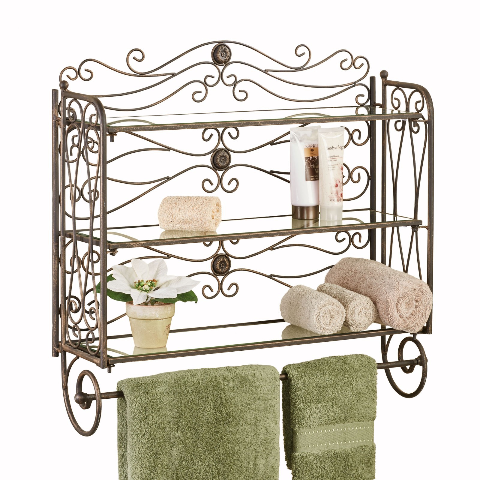 Kadalynn Wall Shelf with Towel Bar - Antique Bronze - Metal - 24\