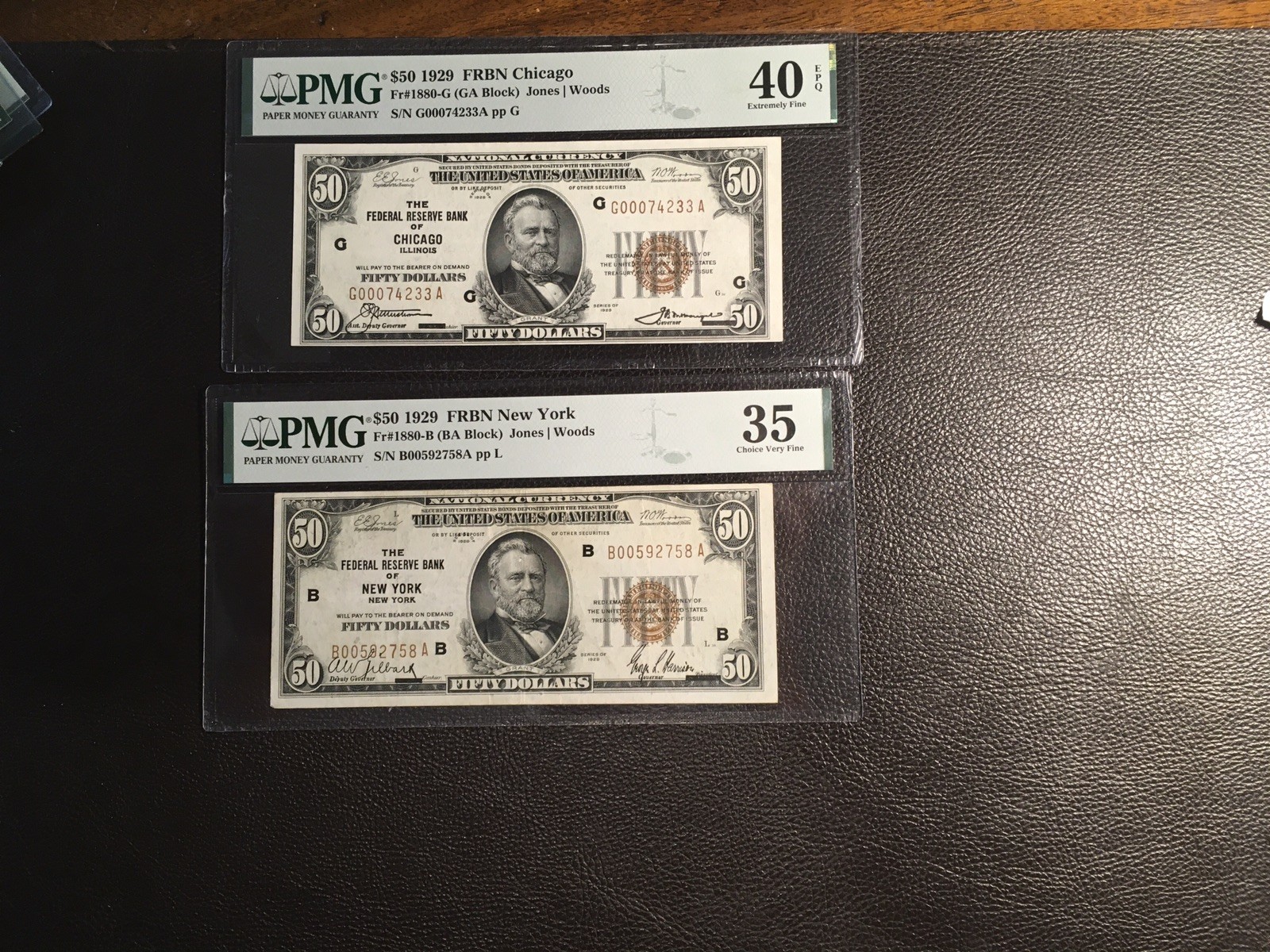 2 50.00 Federal Reserve Bank Notes  NY Chicago PMG 40- 35 C Photos