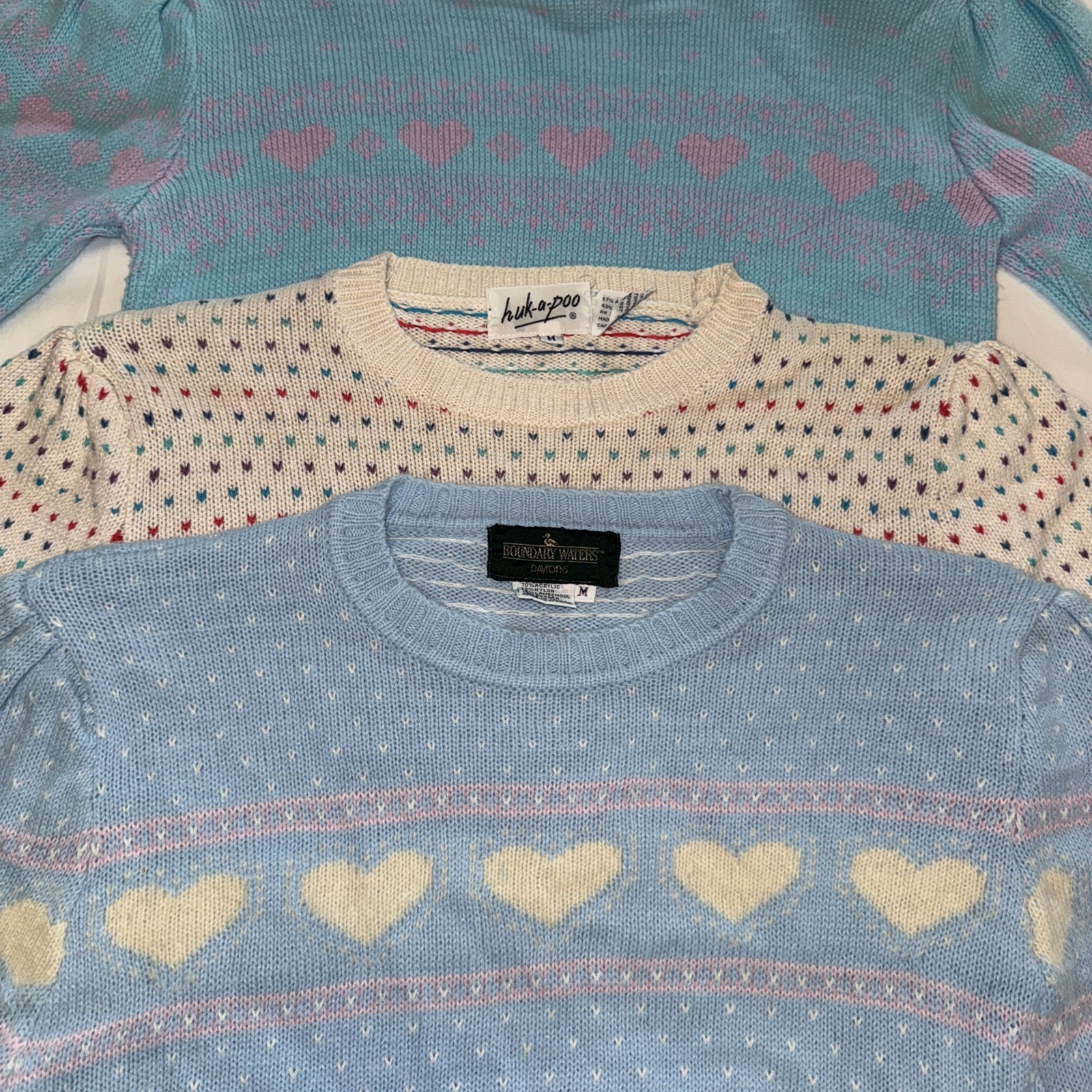 💕Vtg 1980s 90s HEARTS Sweater Set Lot 3 S/M Kawaii Kidcore Women’s ADORABLE💕