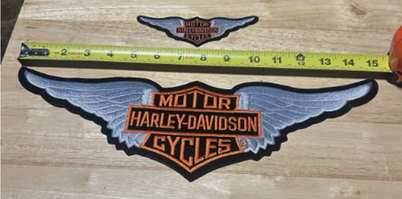 Vintage Harley Davidson   Orange Bar & shield  W/ Grey  Wings  Emblem / Patch